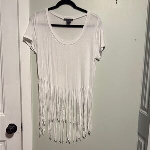 American Dream White Fringe Short Sleeve Top - soft - large